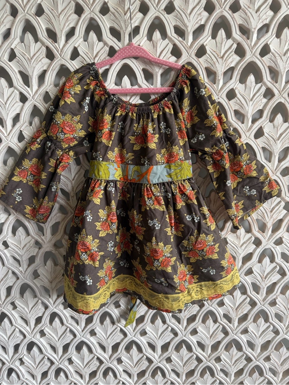 Matilda Jane Girls Size 6 Floral Boho Peasant Dress Bell Sleeve